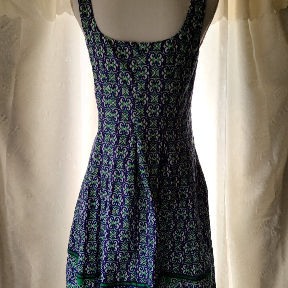 NINE WEST MIDI - SLEEVELESS--FIT& FLARE-DRESS SZ 8 ''BLUE COMBO'' GEO PRINT - Picture 10 of 15